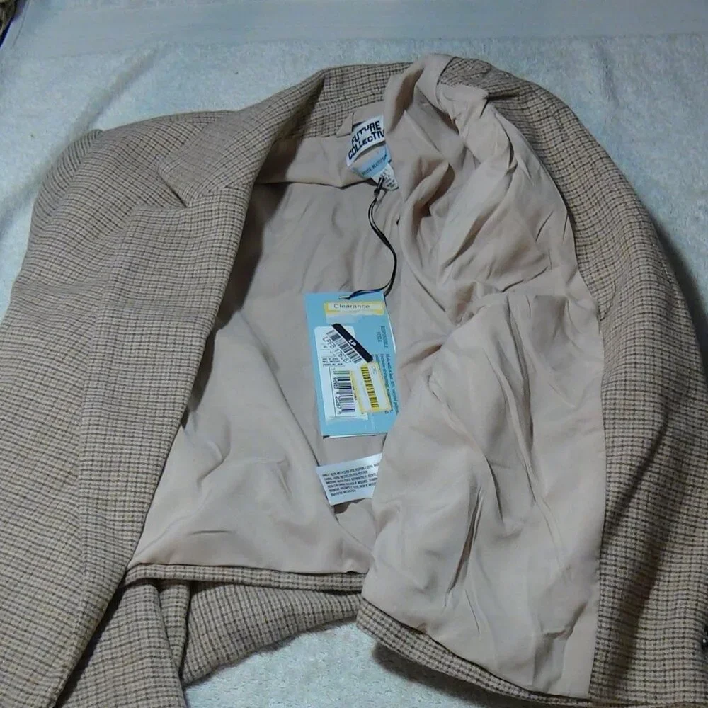 Future Collective Women's Tan Cropped Blazer Jacket Plaid Reese Blutstein XS - Picture 5 of 14